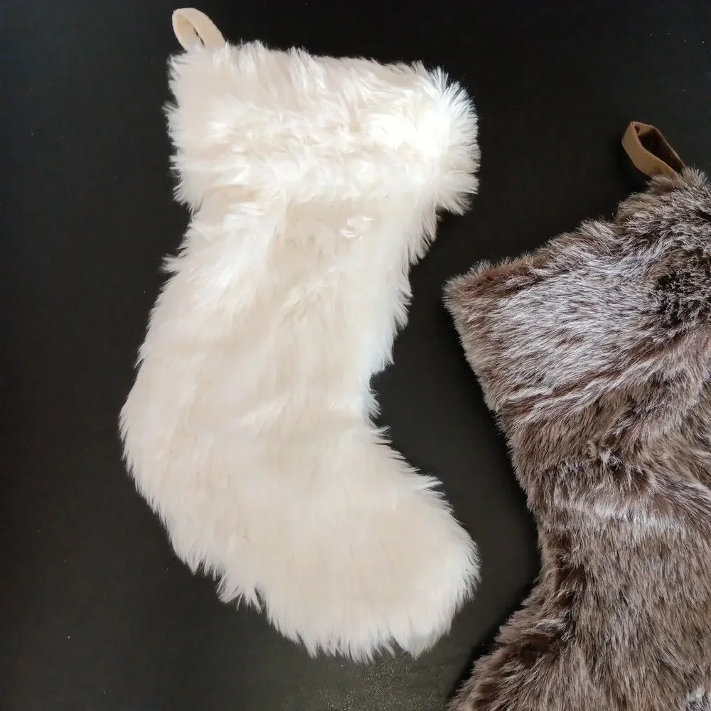 Target Wonderland Faux White & Brown Fur Christmas Stocking 17” Lined